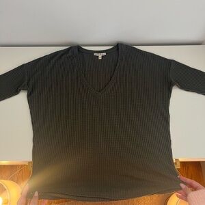 Selling an Olive Green V-neck waffle knit top. In Medium. From Express.